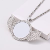 Angel wings Sublimation Blank Rhinestones Necklaces（silver）