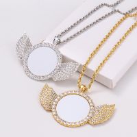 Angel wings Sublimation Blank Rhinestones Necklaces（silver）