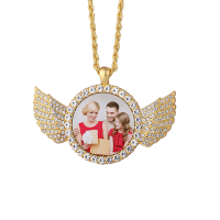 Angel wings Sublimation Blank Rhinestones Necklaces（gold）