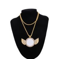 Angel wings Sublimation Blank Rhinestones Necklaces（gold）