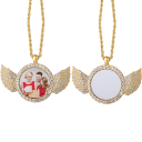 Angel wings Sublimation Blank Rhinestones Necklaces（gold）