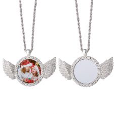 Angel wings Sublimation Blank Rhinestones Necklaces（silver）