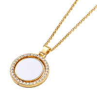 Sublimation Blank Rotatable Round Pendant Necklace（gold）