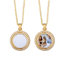 Sublimation Blank Rotatable Round Pendant Necklace（gold）