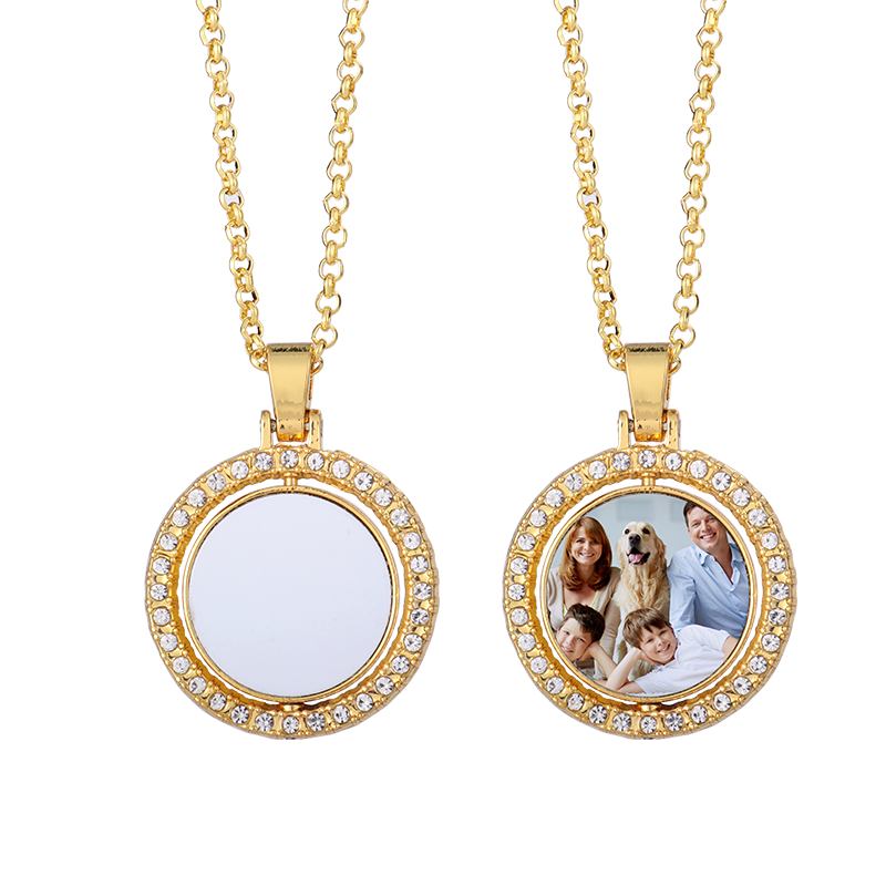 Sublimation Blank Rotatable Round Pendant Necklace（gold）