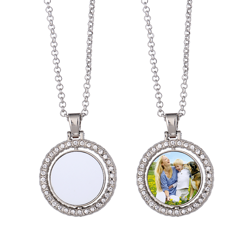 Sublimation Blank Rotatable Round Pendant Necklace(silver)