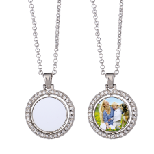 Sublimation Blank Rotatable Round Pendant Necklace(silver)