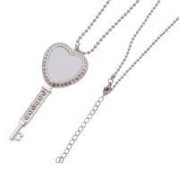 Sublimation Heart Shape Rhinestone Key Necklace（silver）