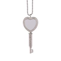 Sublimation Heart Shape Rhinestone Key Necklace（silver）