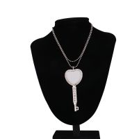 Sublimation Heart Shape Rhinestone Key Necklace（silver）