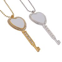 Sublimation Heart Shape Rhinestone Key Necklace（silver）