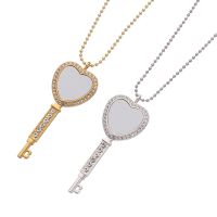 Sublimation Heart Shape  Rhinestone Key Necklace（gold）