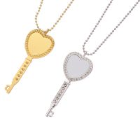 Sublimation Heart Shape Rhinestone Key Necklace（silver）