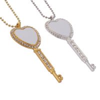 Sublimation Heart Shape  Rhinestone Key Necklace（gold）