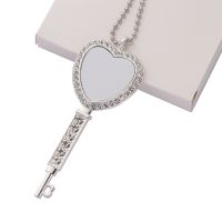 Sublimation Heart Shape Rhinestone Key Necklace（silver）