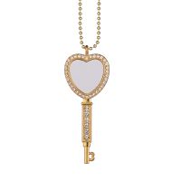 Sublimation Heart Shape  Rhinestone Key Necklace（gold）