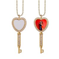 Sublimation Heart Shape  Rhinestone Key Necklace（gold）