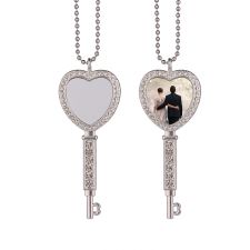 Sublimation Heart Shape Rhinestone Key Necklace（silver）