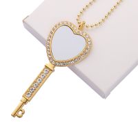 Sublimation Heart Shape  Rhinestone Key Necklace（gold）