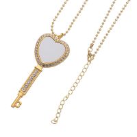 Sublimation Heart Shape  Rhinestone Key Necklace（gold）