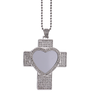 Sublimation Heart Cross Shape Rhinestone Necklace（silver）