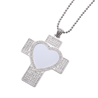 Sublimation Heart Cross Shape Rhinestone Necklace（silver）