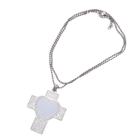 Sublimation Heart Cross Shape Rhinestone Necklace（silver）