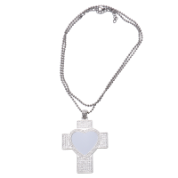 Sublimation Heart Cross Shape Rhinestone Necklace（silver）