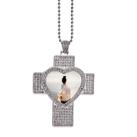 Sublimation Heart Cross Shape Rhinestone Necklace（silver）