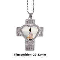 Sublimation Heart Cross Shape Rhinestone Necklace（silver）