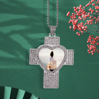 Sublimation Heart Cross Shape Rhinestone Necklace（silver）