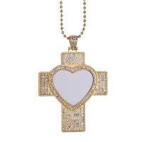 Sublimation Heart Cross Shape Rhinestone Necklace（gold）