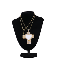 Sublimation Heart Cross Shape Rhinestone Necklace（gold）