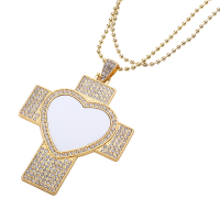 Sublimation Heart Cross Shape Rhinestone Necklace（gold）