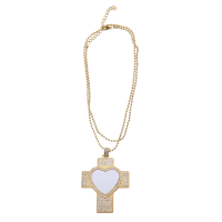 Sublimation Heart Cross Shape Rhinestone Necklace（gold）