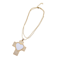 Sublimation Heart Cross Shape Rhinestone Necklace（gold）