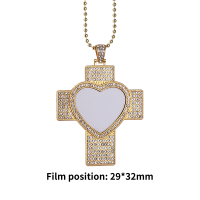 Sublimation Heart Cross Shape Rhinestone Necklace（gold）