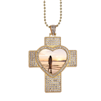 Sublimation Heart Cross Shape Rhinestone Necklace（gold）