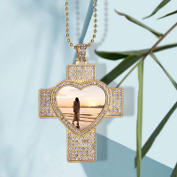 Sublimation Heart Cross Shape Rhinestone Necklace（gold）