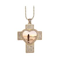 Sublimation Heart Cross Shape Rhinestone Necklace（gold）