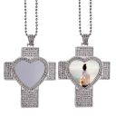 Sublimation Heart Cross Shape Rhinestone Necklace（silver）