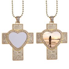 Sublimation Heart Cross Shape Rhinestone Necklace（gold）