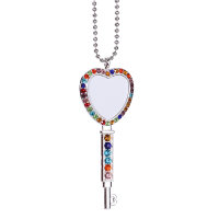 Sublimation Heart Shape Colourful Rhinestone Key Necklace（silver）