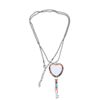 Sublimation Heart Shape Colourful Rhinestone Key Necklace（silver）