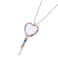 Sublimation Heart Shape Colourful Rhinestone Key Necklace（silver）