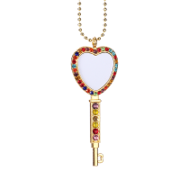 Sublimation Heart Shape Colourful Rhinestone Key Necklace（gold）