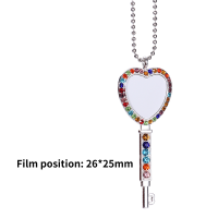 Sublimation Heart Shape Colourful Rhinestone Key Necklace（silver）