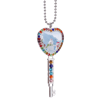 Sublimation Heart Shape Colourful Rhinestone Key Necklace（silver）