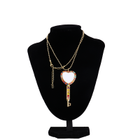 Sublimation Heart Shape Colourful Rhinestone Key Necklace（gold）