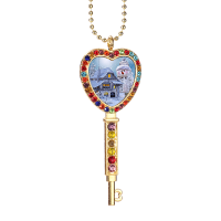 Sublimation Heart Shape Colourful Rhinestone Key Necklace（gold）